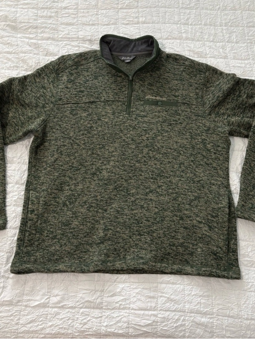 Eddie Bauer Green Heathered Quarter-Zip Sweater